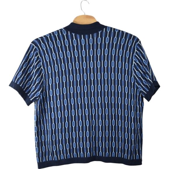 Original Use Knit Polo Shirt XXL – Retro Geometric Pattern Navy Blue - Picture 5 of 5